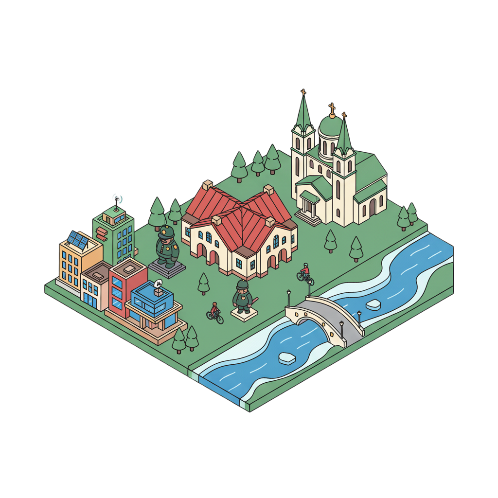 Isometric view of Oulu startup community and city